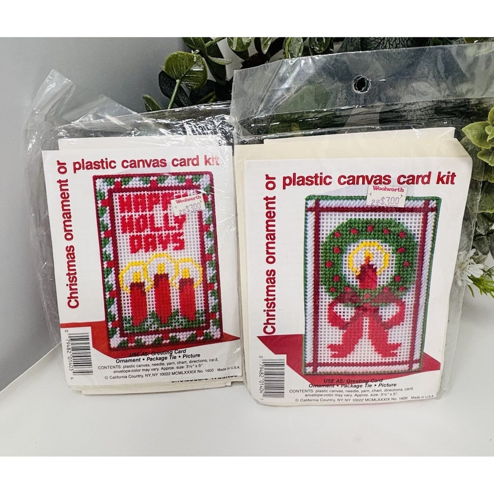 Vintage 1989 California Country Christmas Card Plastic Canvas Kit Lot of 2 NOS